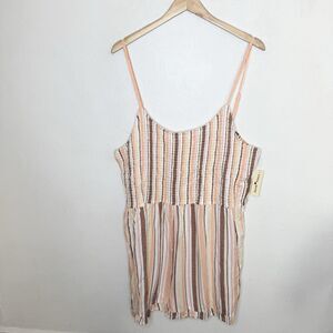 New Derek Heart Striped‎ Sleeveless Romper Orange Brown Smocked Women’s 3X